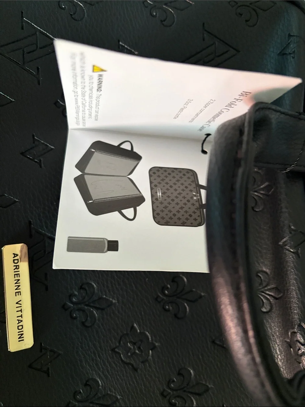 Adrienne Vittadini Black Embossed Leather Toiletry Bag